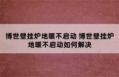 博世壁挂炉地暖不启动 博世壁挂炉地暖不启动如何解决